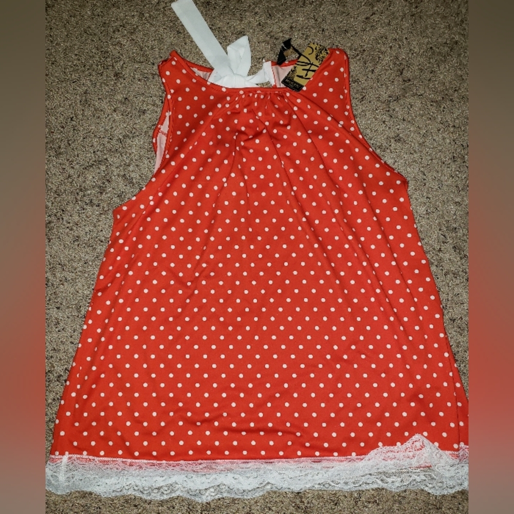 Orange with White Polka-dots Sleeveless Shirt